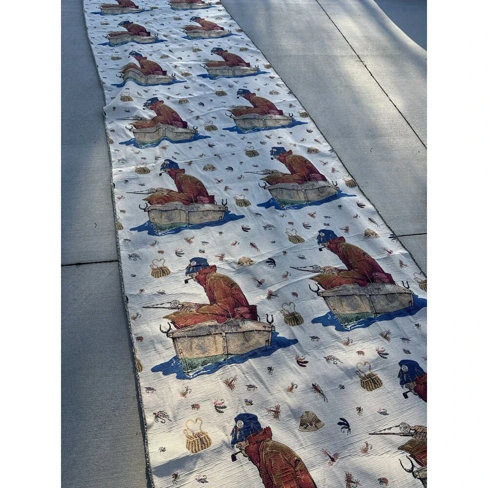Norman Rockwell Vintage Fabric 4.5ft x 32ft Fishing Tapestry Yardage Textile